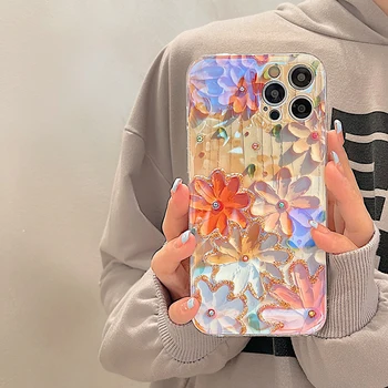 3D Papatya Çiçek Kılıfı iPhone 12 13 14 Pro Max Güzel Glitter Rhinestone iphone 13 11 14 pro Xs Max XR 7 8 Artı Bling Kapak