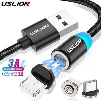 USLİON 3A Manyetik Şarj Kablosu Hızlı iPhone 11 12 Xiaomi Tel USB Kablosu İçin C Tipi Micro USB C Mıknatıs Veri Şarj Şarj 