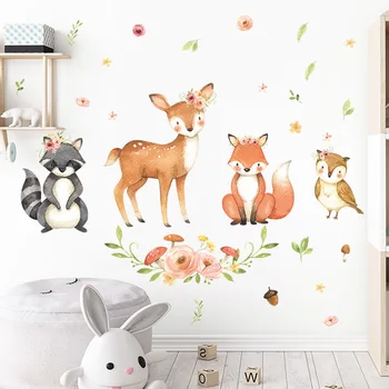 Duvar Sticker Hayvanlar Duvar Sticker Çocuk Odası Açık Kahverengi Tilki Rakun Çıkartmaları Duvar Kağıdı Yatak Odası Bebek Kız Odası Dekor Çocuk Odası Duvar Kağıdı