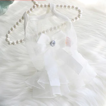 Pet Giyim Katı Köpek Giysileri Elbiseler Küçük Kostüm İnce düğün elbisesi Dantel Etek Beyaz Kızlar İlkbahar Yaz Yaka Perro