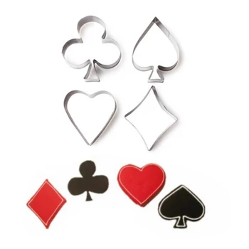 4 Adet / takım Poker kurabiye kalıbı Paslanmaz Çelik Oyun Kartları Desen Kek Fondan Kalıp Maça Kalp Kulübü Elmas Bisküvi Kesici