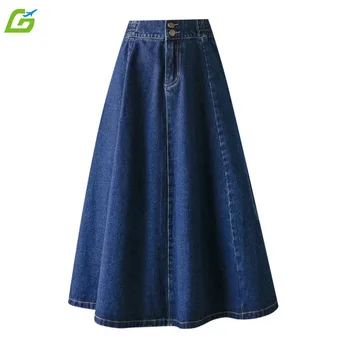 Moda Kadın Kot Etekler Yüksek Bel Streetwear Harajuku günlük Elbiseler Mavi Cowboys Uzun Etek Tatlı Kadın Giyim N0053