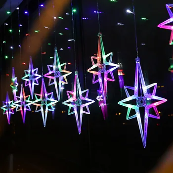 LED kuzey yıldızlı perde ışık 3.2 M festoon noel Çelenk dize peri ışıkları açık pencere düğün Parti yılbaşı dekoru
