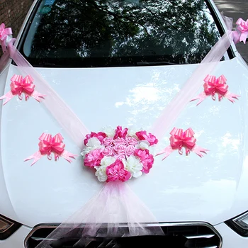 Düğün Araba Dekorasyon Yapay Çiçekler DİY Düğün Malzemeleri İşlemek Köpük Gül Çiçek Çelenk +Kapı Dekoratif Ayarlar 