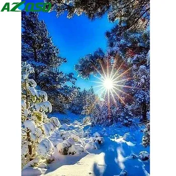 AZQSD Elmas Nakış kış Manzara Elmas Mozaik Kar Ağacı 5d Diy Elmas Boyama Ev Dekorasyon El Sanatları