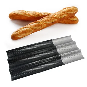 Yapışmaz Delikli Fransız ekmek tavası Loaf Fırında Kalıp Tost Pişirme Kalıp Tost Pan Cloche Dalgalar Gümüş Çelik Tepsi