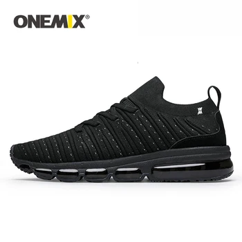 ONEMIX Erkekler Rahat koşu ayakkabıları Sneakers Büyük Boy 2019 Lüks Marka hava yastığı Örme Kumaş Kaykay Ayakkabı Koşu