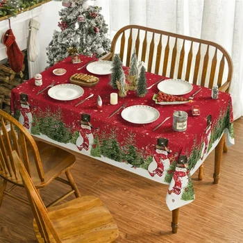 Yeni Yıl Noel Masa Örtüsü Dikdörtgen Kardan Adam Baskı Noel Ağacı Masa Örtüsü Parti Yemeği Dekorasyon Tatil Masa Hediye