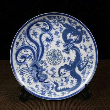 Antika mavi ve beyaz porselen (longfengchengxiang. Takdir plakası) ev dekorasyonu