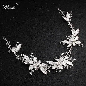 Miallo Moda Gümüş Renk çiçek askılığı Kafa Bandı Düğün Kristal saç takı Gelin saç aksesuarları Headpieces Kadınlar için
