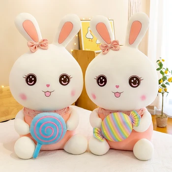 2022 Tavşan Doldurulmuş Hayvan Oyuncak Sevimli Karikatür Tavşan Şeker Bebek peluş oyuncak doğum günü hediyesi Erkek Kız için 30CM