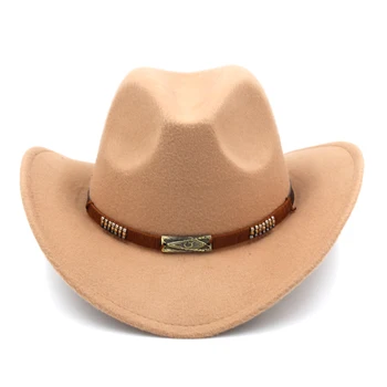 Mistdawn Vintage Stil Sonbahar Kış Batı kovboy şapkası Geniş Ağız Cowgirl Sürme Kap w / Handworked Bant Boyutu 56-58 cm