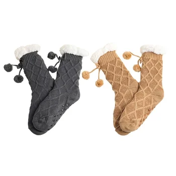 Bayan Terlik Çorap Rahat Bulanık Kat Kış Uyku Yumuşak Kadın Peluş kaymaz Kavrama Silikon Kürk Topu Kısa Çorap Tasarımcı