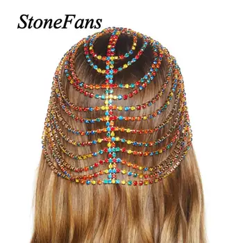 Stonefans Boho El Yapımı Renkli Rhinestone Kafa Zinciri Kadınlar için Bling Kristal Gelin Kafa Zinciri Hint düğün takısı