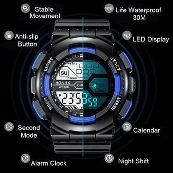 Yeni Erkekler LED dijital saatler Aydınlık Moda Spor Su Geçirmez Saatler Tarih Ordu Askeri akıllı saat Saat Relogio Masculino