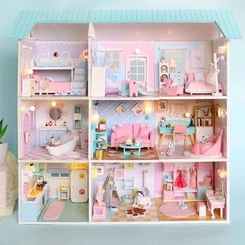 9in1 Ahşap Dollhouse Minyatür Bina Modeli Odası Kutusu Dıy Bebek Evi Kiti İle Mobilya Montaj Oyuncaklar Çocuk Yetişkin Hediyeler İçin