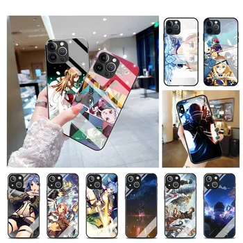 Siyah Temperli Cam Sword Art Online Telefon Kılıfı için iphone 13 14 Artı 12Pro MAX XR 8 7 14 Artı X XS 11 12 Mini SE Fundas Çapa