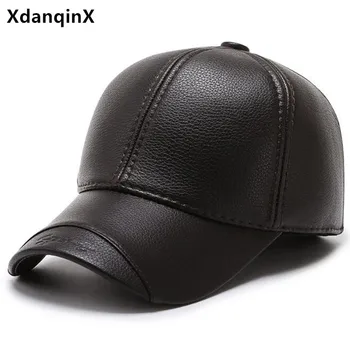 XdanqinX Yeni Kış erkek PU Deri beyzbol şapkası Sıcak Şapka gorras Moda Spor Kapaklar Erkekler Için Kalın Earmuffs Şapka casquette homme
