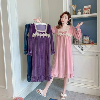2022 Yeni kadın Gecelik Moda Gevşek Rahat Kore Altın Kadife İlkbahar Sonbahar gece elbisesi Pijama Ev Giysileri Kadın