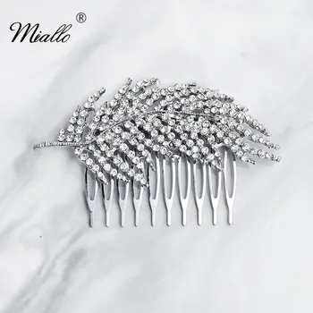 Miallo Gümüş Renk Yapraklar Kristal Düğün Saç Tarak Klipler Gelin Tokalar Saç Takı Aksesuarları Kadınlar için Headpieces