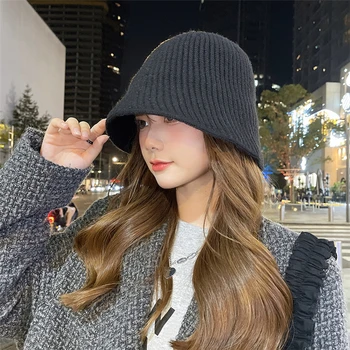 Moda Örme Kova Şapka Kore Versiyonu Sonbahar Ve Kış Yeni Sıcak Balıkçı Şapka Kadın Tüm Maç Rahat kulak koruyucu