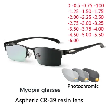Yeni Güneş Fotokromik Miyopi Gözlük Optik Erkekler öğrenci Bitmiş Miyopi Gözlük reçete Gözlük Çerçeve Yarım Jant-1.0-4.0