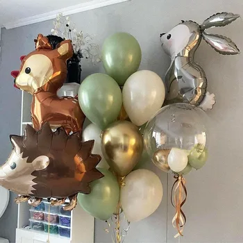 2 adet / paket Zürafa Hayvan Folyo Balonlar Safari Tilki Geyik Kirpi Balon Çocuklar Orman Doğum Günü Süslemeleri Bebek Duş Helyum Topları
