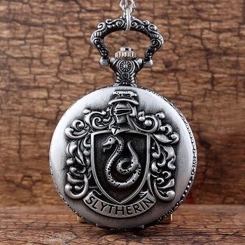 Gorben Slytherin Yılan Steampunk Kuvars cep saati Hogwarts Gümüş Altın Snitch Zincir Kolye Kadın Hediye