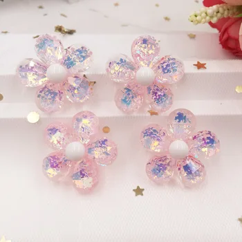 6 adet Reçine Glitter Kar Pembe Kristal Çiçek Flatback Dışbükey Taklidi Aplikler DIY Ev Karalama Defteri Craft Dekor OF766