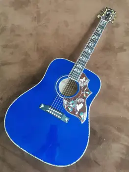 41 inç katı ahşap mavi hummingbird siyah parmak akustik gitar