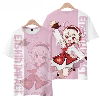 Sıcak Oyun Genshin Darbe Klee 3D Baskı Çocuklar T Shirt Moda Rahat Anime Çizgi Film T-shirt Erkek Kız çocuk Giysileri Cosplay
