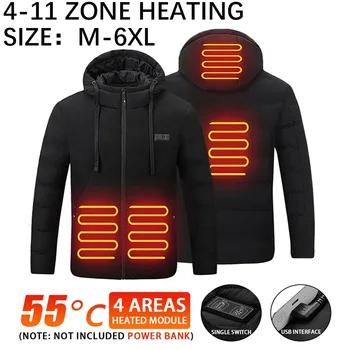 Erkekler Kadınlar USB akıllı elektrikli ısıtmalı ceket pamuk ceket kış Kalınlaşmak Aşağı Kapşonlu Açık yürüyüş Kayak giyim 4-11Heating ceket