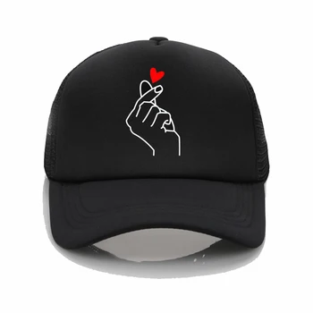 Parmak Kalp Baskı beyzbol şapkası erkek Kadın serin Yaz Örgü kamyon şoförü şapkası moda ayarlanabilir snapback şapka