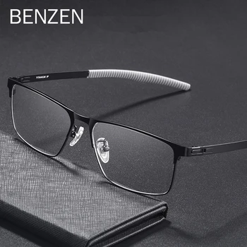 BENZEN Titanyum Reçete Gözlük Çerçevesi Erkekler Kare Miyopi Optik Gözlük Çerçevesi Erkek Anti Patinaj Silikon Gözlük 5558