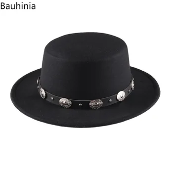 Panama Vintage Geniş Ağız Siyah Fedora Şapka Erkekler Düz Üst Yün Caz Kap Zarif Bayanlar Beyefendi Kumarbaz Şapka