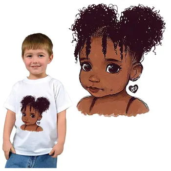 Afro Sevimli Çocuk Çocuk Yamalar Giysi İçin DIY ısı Transferi Termal Sticker Çizgili Giysi Aplike Kolay Baskı Ev Ütüler
