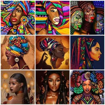 5D DİY Elmas Nakış Tam Kare Yuvarlak Mozaik Kadın Afrika Elmas Boyama Rhinestones Resim Çapraz dikiş Kitleri Duvar Sanatı