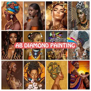 Elmas Boyama Tam Kare Yuvarlak Yeni 5D DIY Afrikalı Kadın Taklidi Mozaik Nakış Ev Dekor Çapraz Dikiş Portre