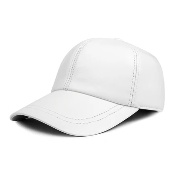 Erkekler Hakiki Deri Beyzbol Kapaklar Kadın Beyaz / Kırmızı Basit Rahat Kubbe Şapka Erkek 55-58 cm Ayarlanabilir Chapeau Hokeyi Gorra Büyük Ağız