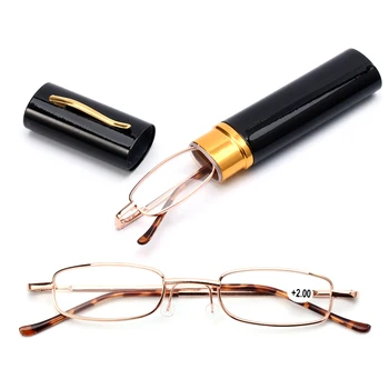 Unisex okuma gözlüğü Kalem Tüp Durumda Taşınabilir Presbiyopik Gözlük Metal Kasa Bahar Menteşe Gözlük Görüş Bakımı + 1.00~ + 4.00