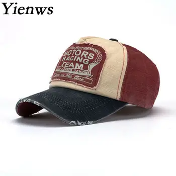 Yienws Vintage Kot Eğrisi Ağız kamyon şoförü şapkası Erkekler Için Bones Masculino beyzbol şapkası Erkek Ayarlanabilir baba şapkası Casquette Homme YIC070