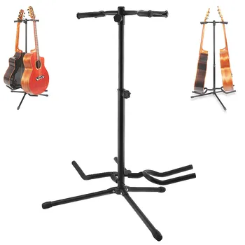 Tek / Çift Tutucular Alüminyum Alaşımlı Zemin Gitar Standı İstikrarlı Tripod Ekran için 2 adet Akustik Elektro Gitar Bas