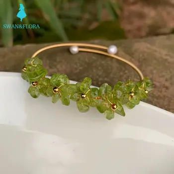 Doğal Olivin Kristal Peridot Bilezik El Yapımı Bileklik Mücevher Şanslı Bilezik Charm Takı Mücevher
