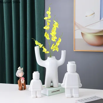 Seramik Vazo Soyut Robot Dekorasyon Yaratıcı Simülasyon Çiçek Düzenleme Aksesuarları Tezgah Vazo Ev Dekorasyon Modern