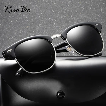 RUOBO Klasik Polarize Güneş Gözlüğü Erkekler Kadınlar Için Marka Tasarım Sürüş Ayna Yüzey Lens güneş gözlüğü Gözlüğü UV400 Gafas De Sol