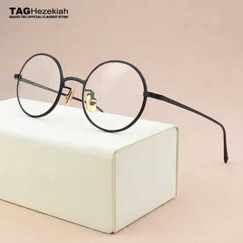 titanyum moda marka gözlük kadın yuvarlak gözlük çerçevesi erkekler optik gözlük çerçevesi kadın Retro gözlük çerçeveleri erkek nerd