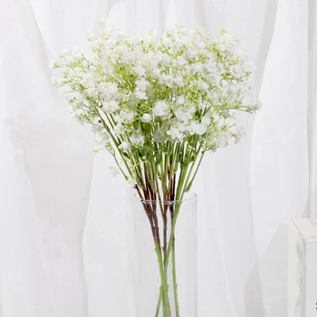 Lateks bebeğin Nefes yapay çiçekler Şube Uzun Düğün Ev Dekor Beyaz Silikon Gypsophila Sahte Çiçekler Parti Düzenleme