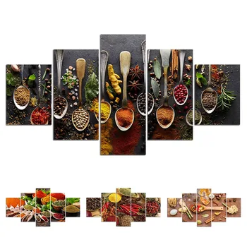 Modern 5 Adet Gıda Boyama Modüler Baharat Resim Mutfak Restoran İçin HD Baskılar Posteri Tuval Duvar Sanatı Ev Dekorasyon